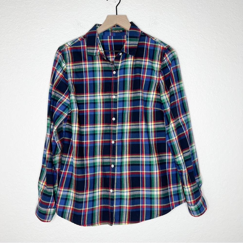 J. McLaughlin Tartan Plaid Button Up Shirt Multicolor Women’s size 10